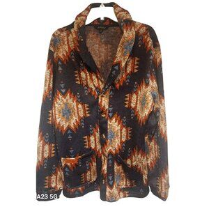 Southwest Geometric Print Button Down Blazer Jacket By Simply Southern